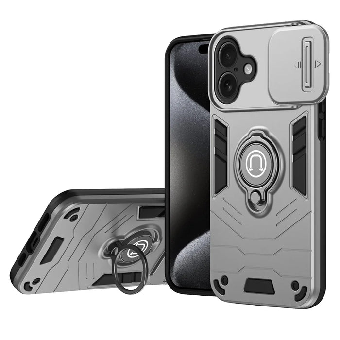 For iPhone 17 Case Slide Camshield Kickstand PC + TPU Phone Cover - Grey - 1