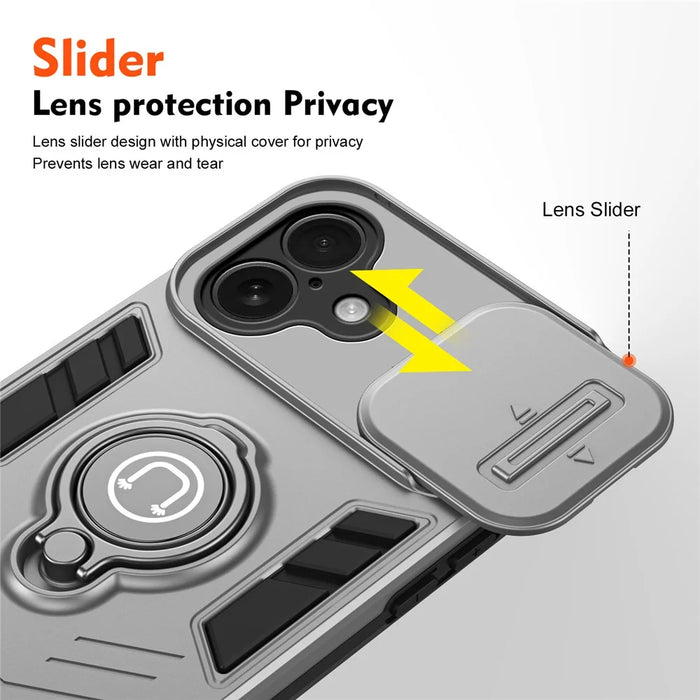 For iPhone 17 Case Slide Camshield Kickstand PC + TPU Phone Cover - Grey - 2