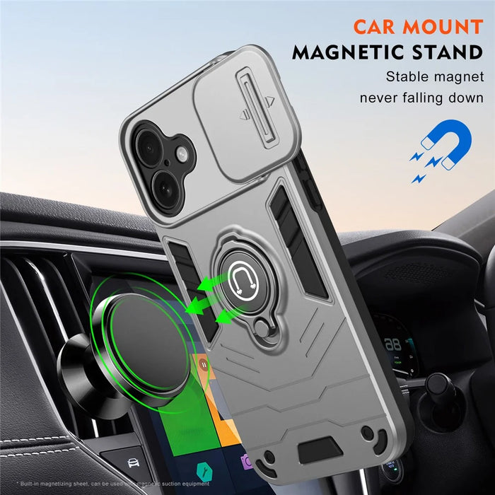 For iPhone 17 Case Slide Camshield Kickstand PC + TPU Phone Cover - Grey - 3
