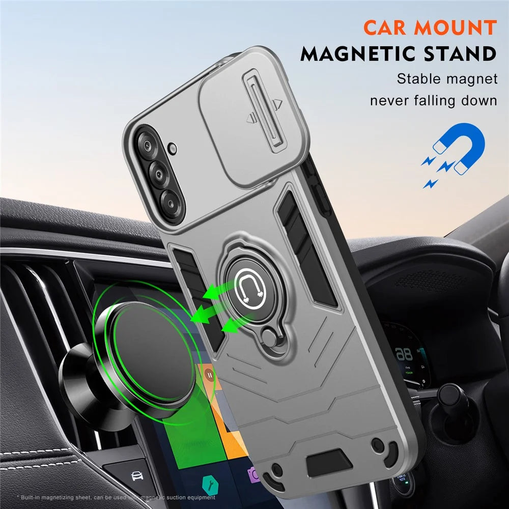 For Samsung Galaxy A18 5G / A18 4G / A17 5G / A17 4G Case Slide Camshield Kickstand PC + TPU Phone Cover - Grey - 3