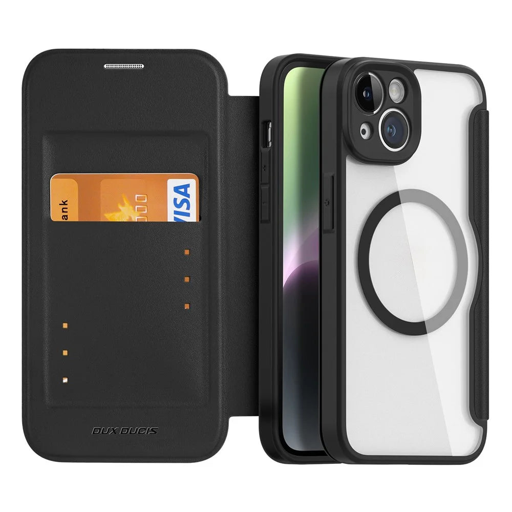 For iPhone 14 PU Leather Case DUX DUCIS Skin X Pro Series Flip Cover Compatible with MagSafe - Black - 2