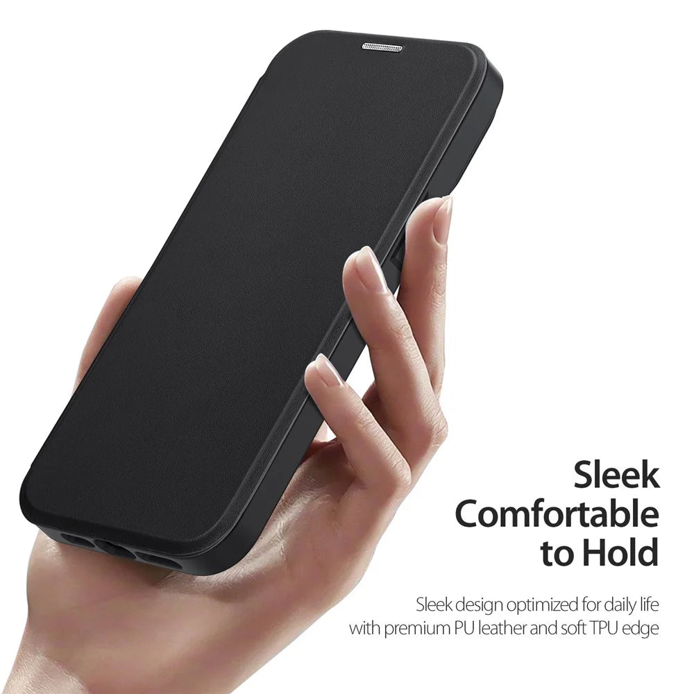 For iPhone 14 PU Leather Case DUX DUCIS Skin X Pro Series Flip Cover Compatible with MagSafe - Black - 6