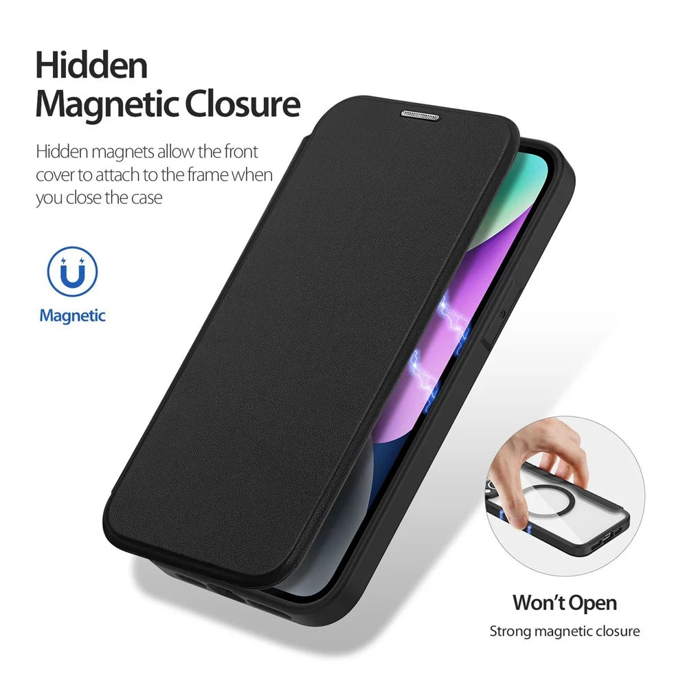 For iPhone 14 PU Leather Case DUX DUCIS Skin X Pro Series Flip Cover Compatible with MagSafe - Black - 7