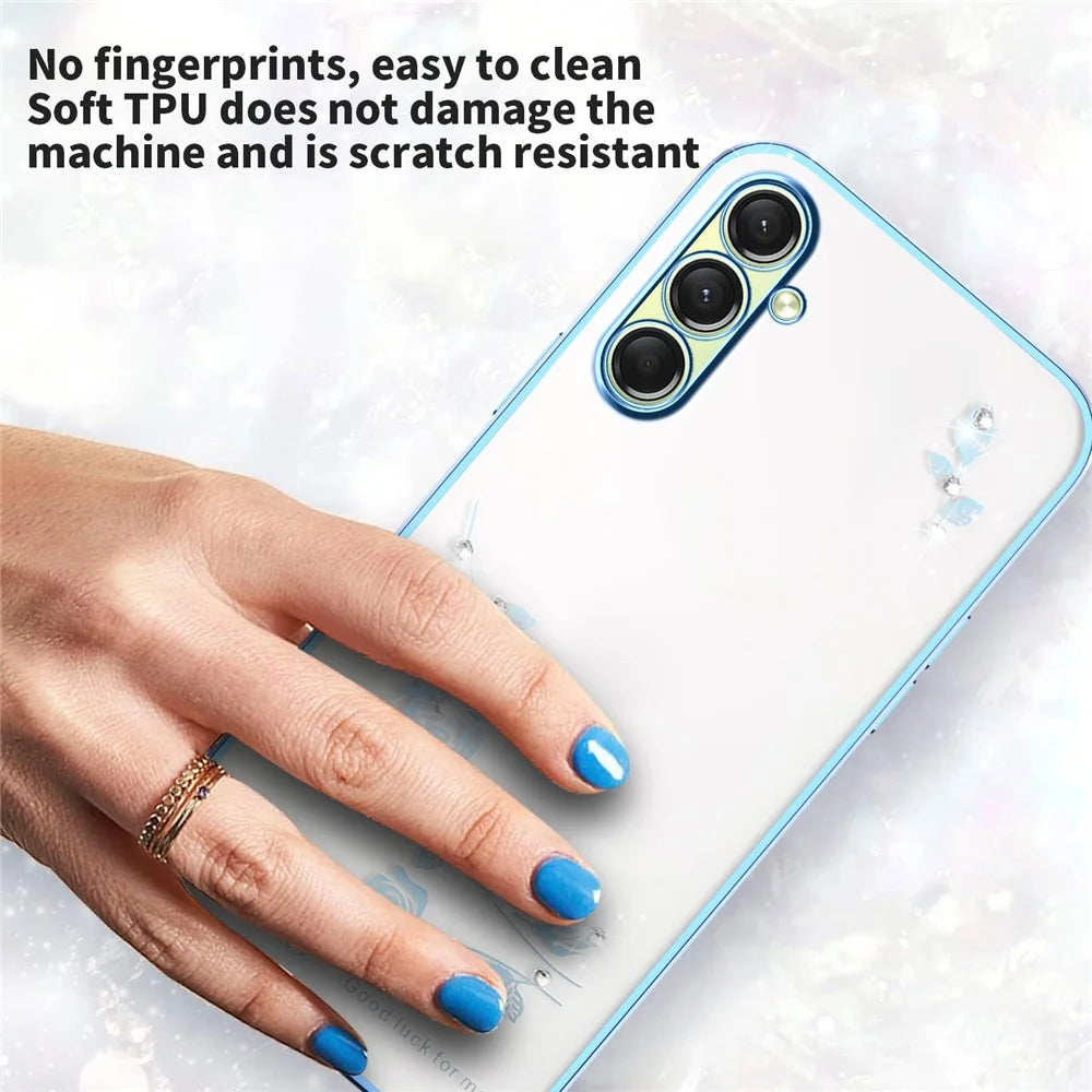 KADEM For Samsung Galaxy S25 FE Case Flower Rhinestone Decor TPU Phone Cover - Blue - 5