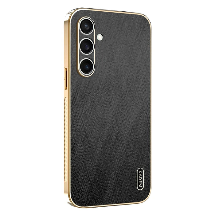 KADEM For Samsung Galaxy S25 FE Case Electroplating Silk Texture PU + TPU Phone Back Cover - Black - 1