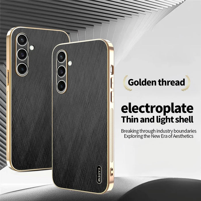 KADEM For Samsung Galaxy S25 FE Case Electroplating Silk Texture PU + TPU Phone Back Cover - Black - 2