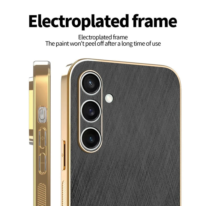 KADEM For Samsung Galaxy S25 FE Case Electroplating Silk Texture PU + TPU Phone Back Cover - Black - 3