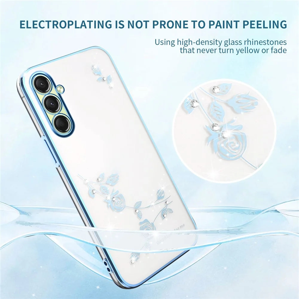 KADEM For Samsung Galaxy S26 Case Flower Rhinestone Decor TPU Phone Cover - Blue - 6