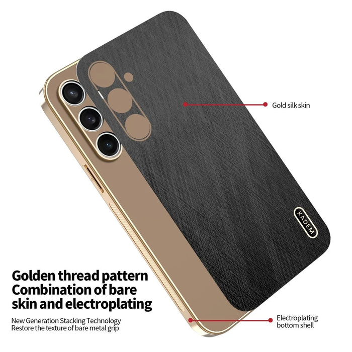 KADEM For Samsung Galaxy S26 Case Electroplating Silk Texture PU + TPU Phone Back Cover - Black - 5