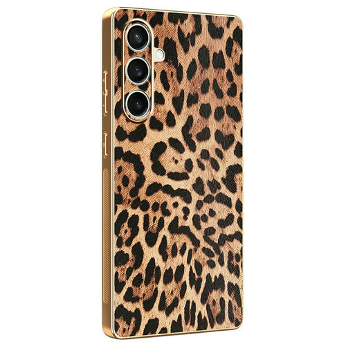 For Samsung Galaxy S26 Case Leopard Print PU Leather Coated PC + TPU Electroplating Phone Cover - 1