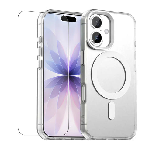 ENKAY HAT PRINCE For iPhone 16 Case with 9H Tempered Glass   PC TPU Phone Cover Compatible with MagSafe - White - 1