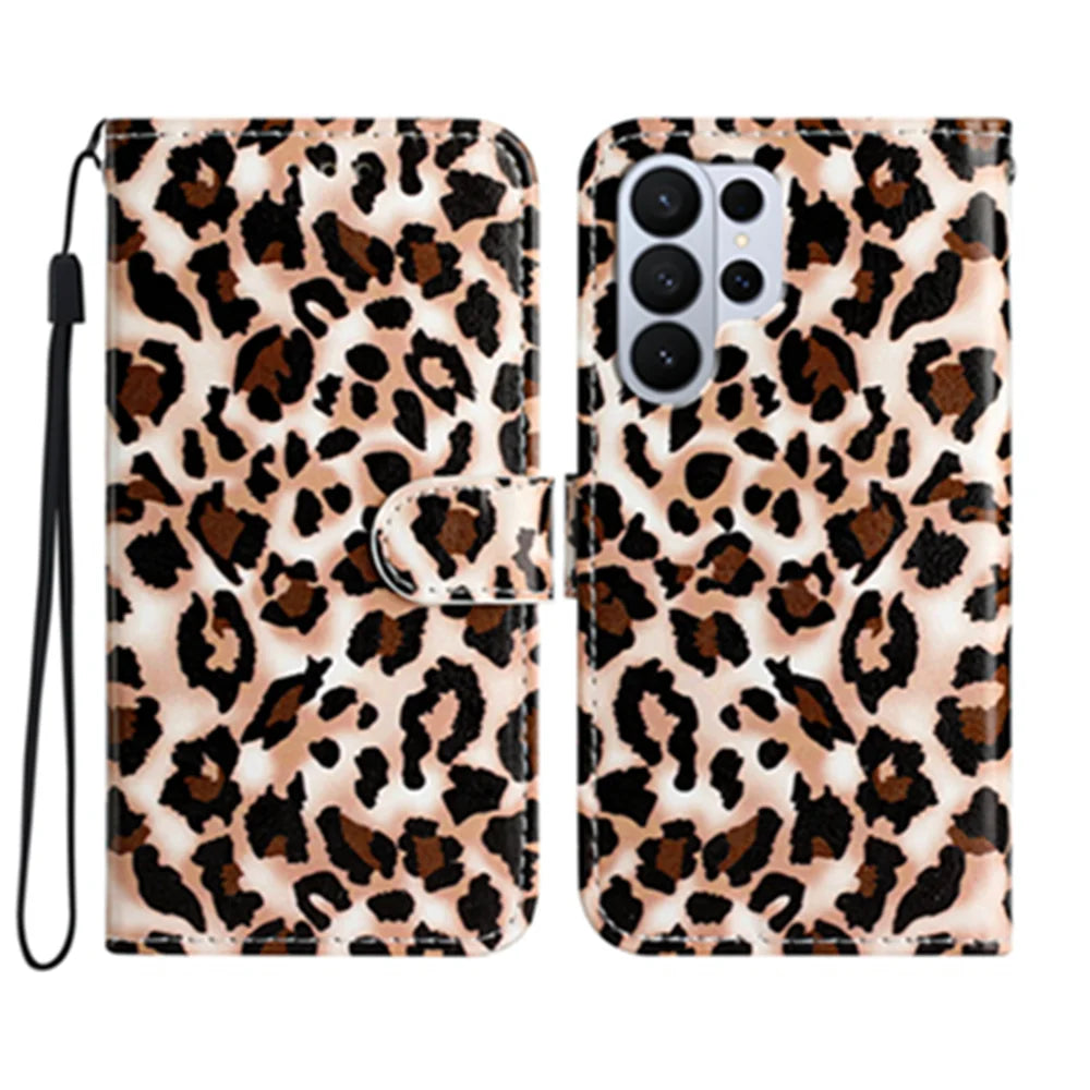 For Samsung Galaxy S26 Ultra Wallet Case  Printed Pattern PU Leather Stand Phone Cover with Strap - Leopard Print - 1