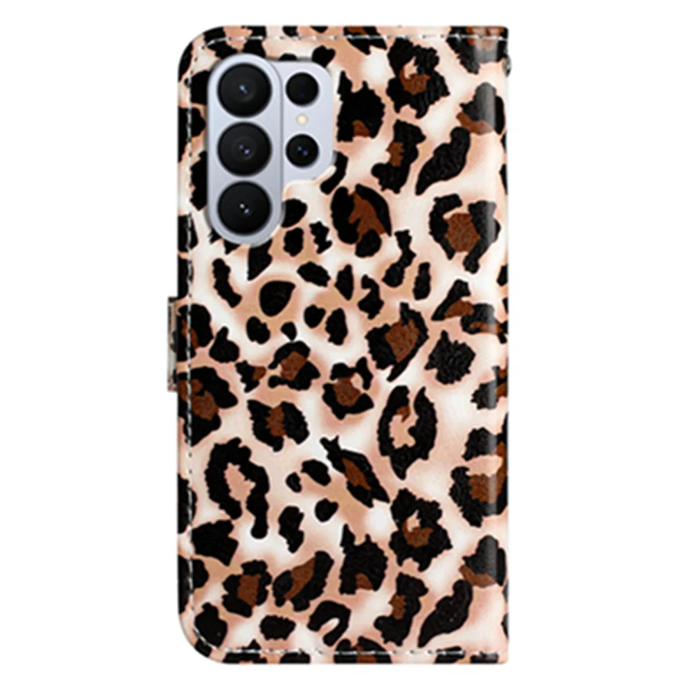 For Samsung Galaxy S26 Ultra Wallet Case  Printed Pattern PU Leather Stand Phone Cover with Strap - Leopard Print - 2
