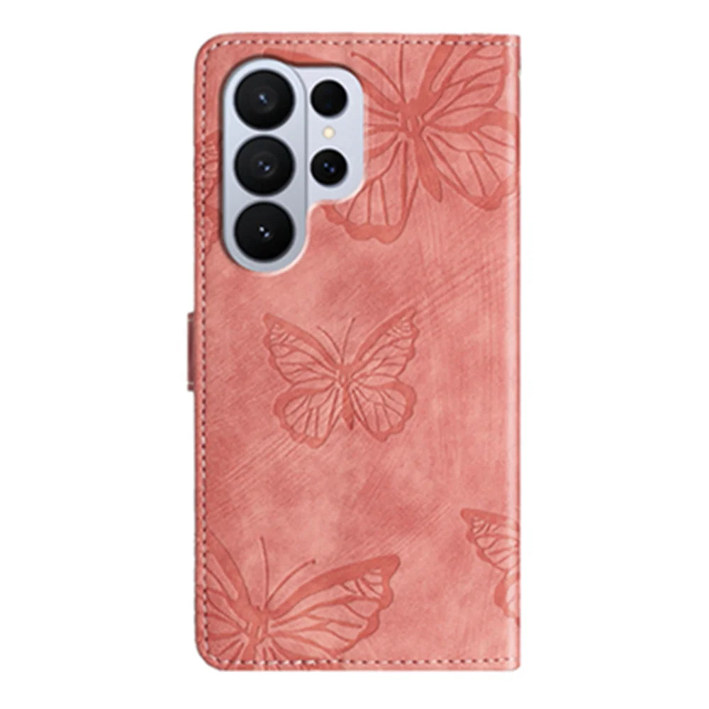 For Samsung Galaxy S26 Ultra Case Butterfly Design Flip Wallet Leather Phone Cover Skin-Touch - Pink - 2