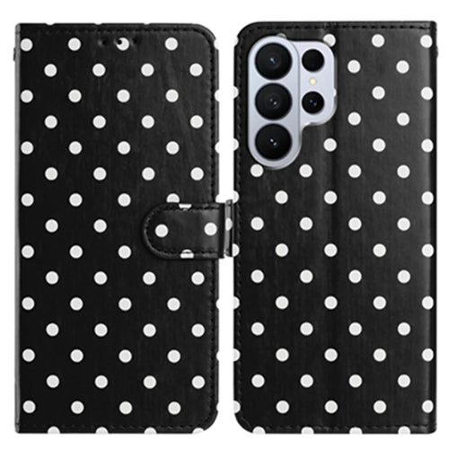 For Samsung Galaxy S26 Ultra Leather Case Polka Dot Pattern Wallet Stand Folio Phone Cover - Black - 1
