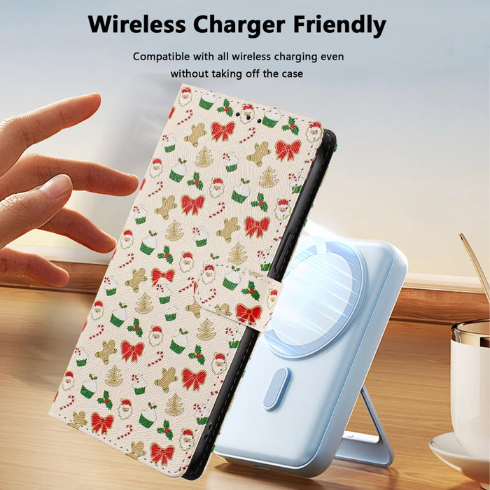 For iPhone 18 Pro / 17 Pro Case Christmas Themed Pattern Printing PU Leather Wallet Phone Cover with Wrist Strap - Santa Claus - 2