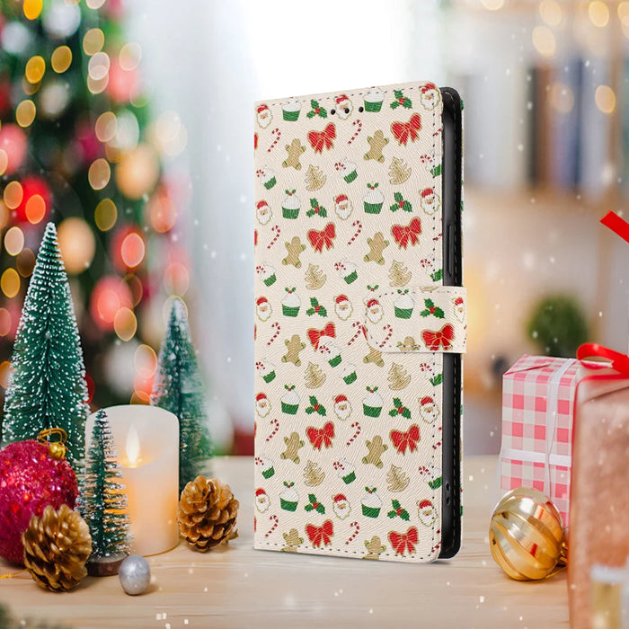 For iPhone 18 Pro / 17 Pro Case Christmas Themed Pattern Printing PU Leather Wallet Phone Cover with Wrist Strap - Santa Claus - 3
