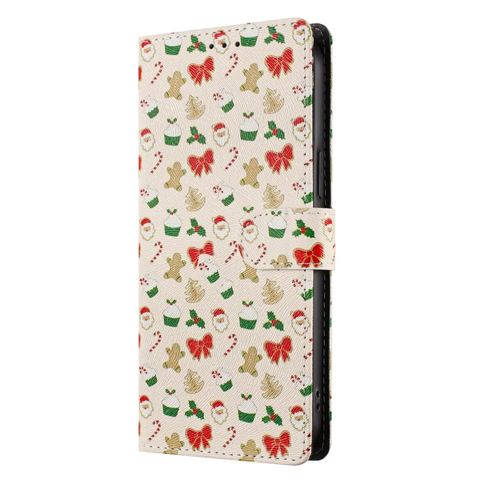 For iPhone 18 Pro / 17 Pro Case Christmas Themed Pattern Printing PU Leather Wallet Phone Cover with Wrist Strap - Santa Claus - 4