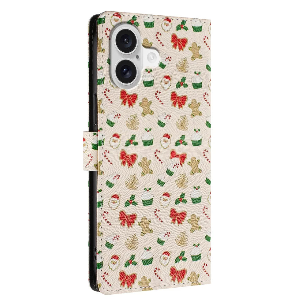 For iPhone 17 Case Christmas Themed Pattern Printing PU Leather Wallet Phone Cover with Wrist Strap - Santa Claus - 4