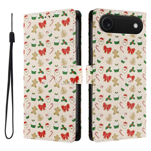 For iPhone Air Case Christmas Themed Pattern Printing PU Leather Wallet Phone Cover with Wrist Strap - Santa Claus - 1