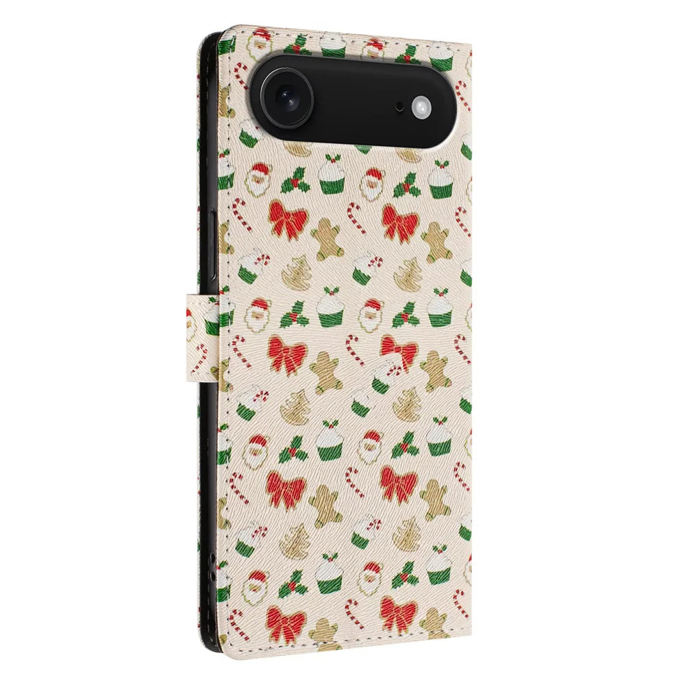 For iPhone Air Case Christmas Themed Pattern Printing PU Leather Wallet Phone Cover with Wrist Strap - Santa Claus - 2