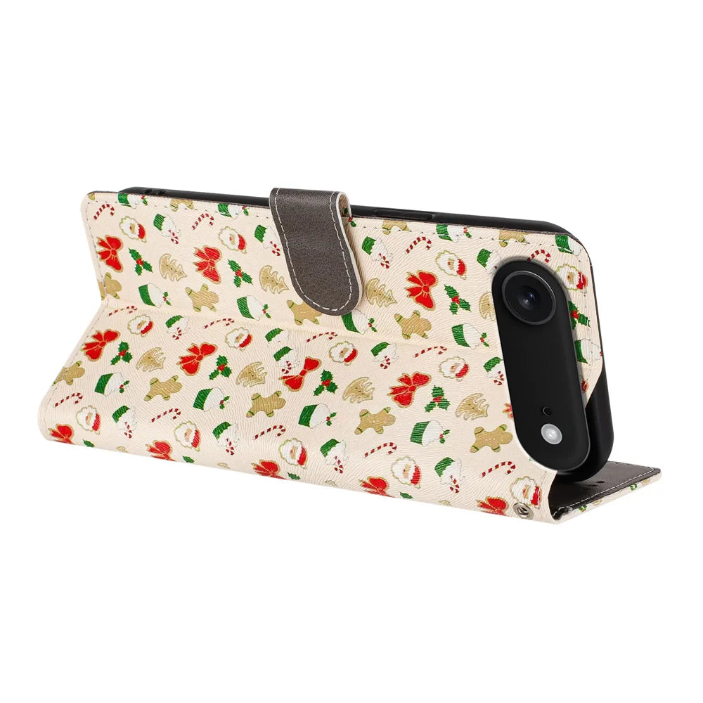 For iPhone Air Case Christmas Themed Pattern Printing PU Leather Wallet Phone Cover with Wrist Strap - Santa Claus - 3