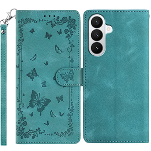 For Samsung Galaxy S26 Case Garden Imprinted PU Leather Wallet Phone Cover with Wrist Strap - Green - 1