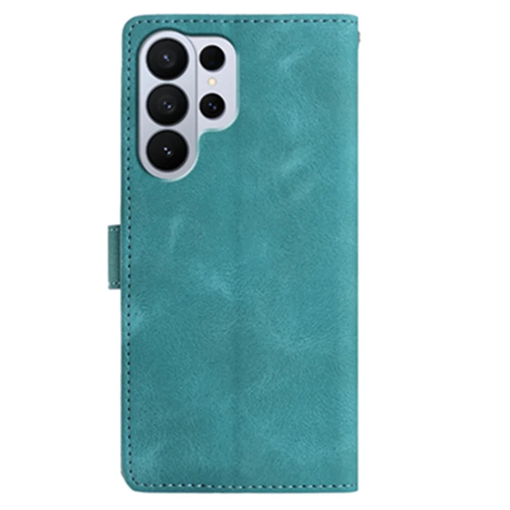 For Samsung Galaxy S26 Ultra Case Garden Imprinted PU Leather Wallet Phone Cover with Wrist Strap - Green - 2