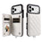 For iPhone 18 Pro Max / 17 Pro Max Case Card Bag Kickstand Leather Coated TPU Phone Cover with Wrist Strap - White - 1