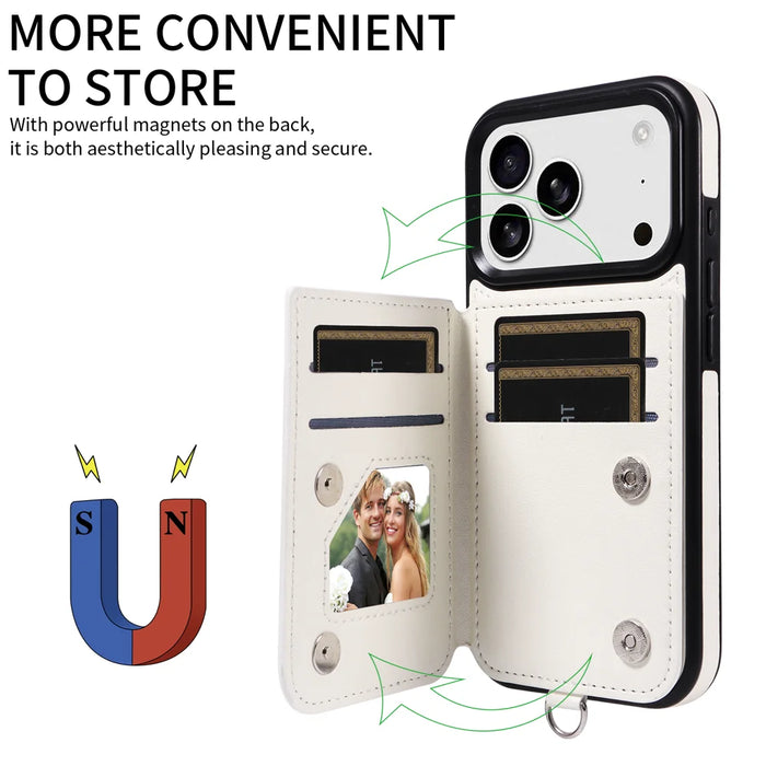 For iPhone 18 Pro / 17 Pro Case Card Bag Kickstand Leather Coated TPU Phone Cover with Wrist Strap - White - 4