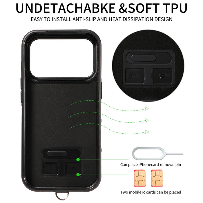 For iPhone 18 Pro / 17 Pro Case Card Bag Kickstand Leather Coated TPU Phone Cover with Wrist Strap - White - 7
