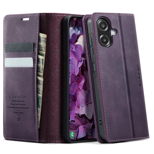 CASEME For Samsung Galaxy A08 5G / A08 4G / A07 4G / A06 4G / A06 5G Case  033 Series RFID Blocking Wallet Stand Calf Texture Leather Phone Cover - Purple - 1
