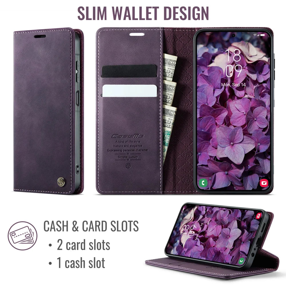 CASEME For Samsung Galaxy A08 5G / A08 4G / A07 4G / A06 4G / A06 5G Case  033 Series RFID Blocking Wallet Stand Calf Texture Leather Phone Cover - Purple - 2