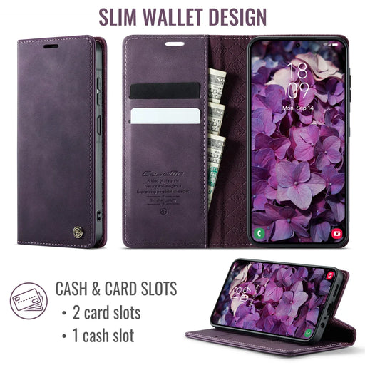 CASEME For Samsung Galaxy A08 5G / A08 4G / A07 4G / A06 4G / A06 5G Case  033 Series RFID Blocking Wallet Stand Calf Texture Leather Phone Cover - Purple - 2