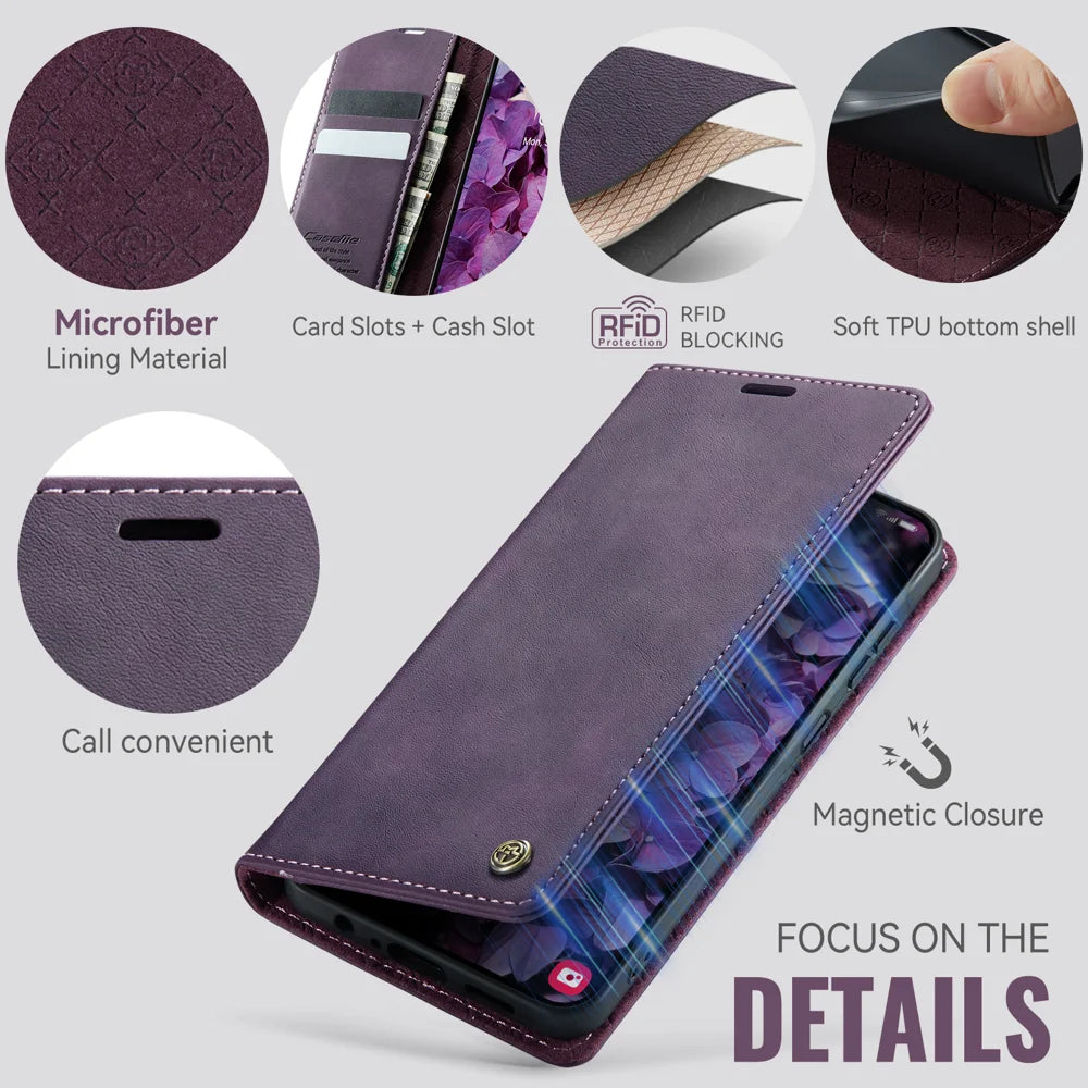 CASEME For Samsung Galaxy A08 5G / A08 4G / A07 4G / A06 4G / A06 5G Case  033 Series RFID Blocking Wallet Stand Calf Texture Leather Phone Cover - Purple - 3