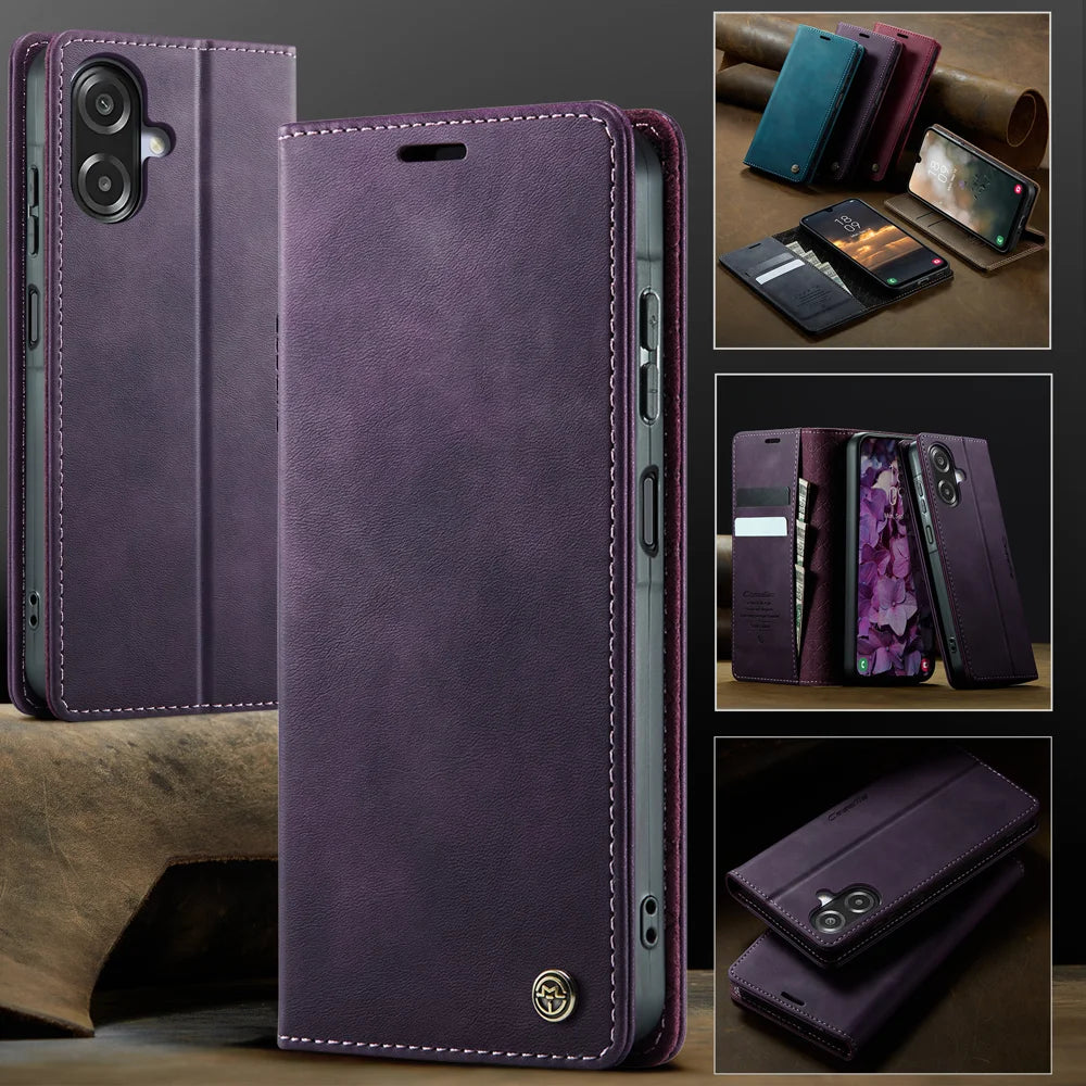 CASEME For Samsung Galaxy A08 5G / A08 4G / A07 4G / A06 4G / A06 5G Case  033 Series RFID Blocking Wallet Stand Calf Texture Leather Phone Cover - Purple - 4