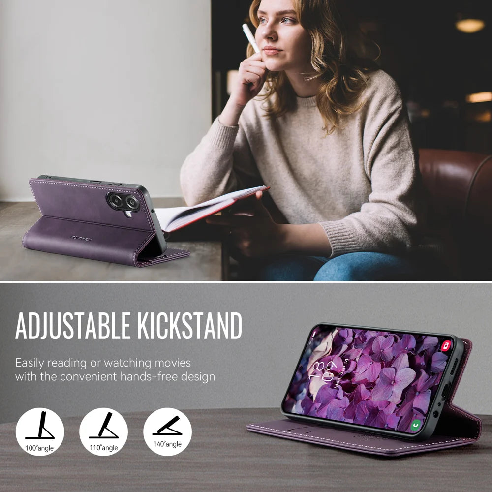 CASEME For Samsung Galaxy A08 5G / A08 4G / A07 4G / A06 4G / A06 5G Case  033 Series RFID Blocking Wallet Stand Calf Texture Leather Phone Cover - Purple - 5