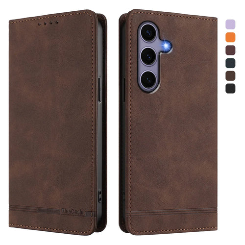 For Samsung Galaxy S24 / Galaxy S25 Case RINACASIS RC23 RFID Blocking Wallet Stand PU Leather Phone Cover - Brown - 1