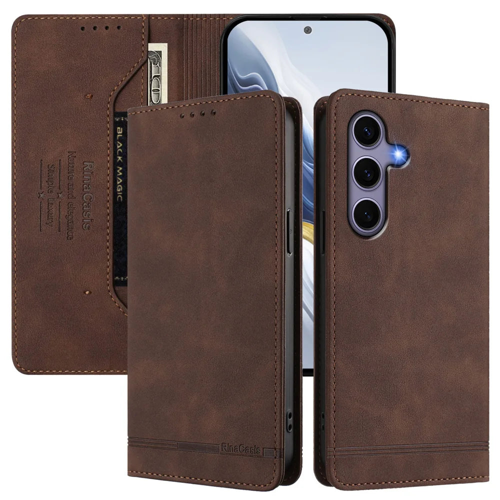 For Samsung Galaxy S24 / Galaxy S25 Case RINACASIS RC23 RFID Blocking Wallet Stand PU Leather Phone Cover - Brown - 3