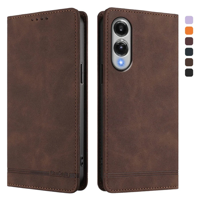 For Samsung Galaxy S25 Edge Case RINACASIS RC23 RFID Blocking Wallet Stand PU Leather Phone Cover - Brown - 1