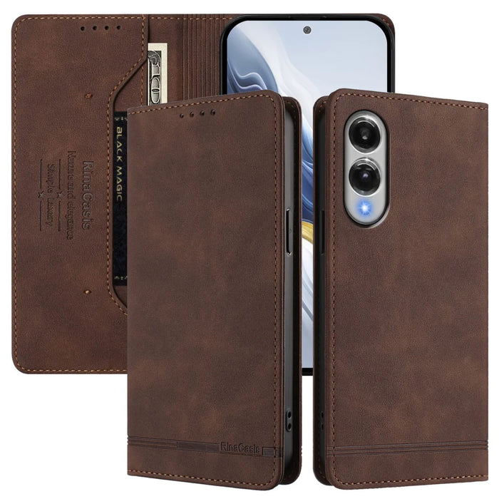 For Samsung Galaxy S25 Edge Case RINACASIS RC23 RFID Blocking Wallet Stand PU Leather Phone Cover - Brown - 3