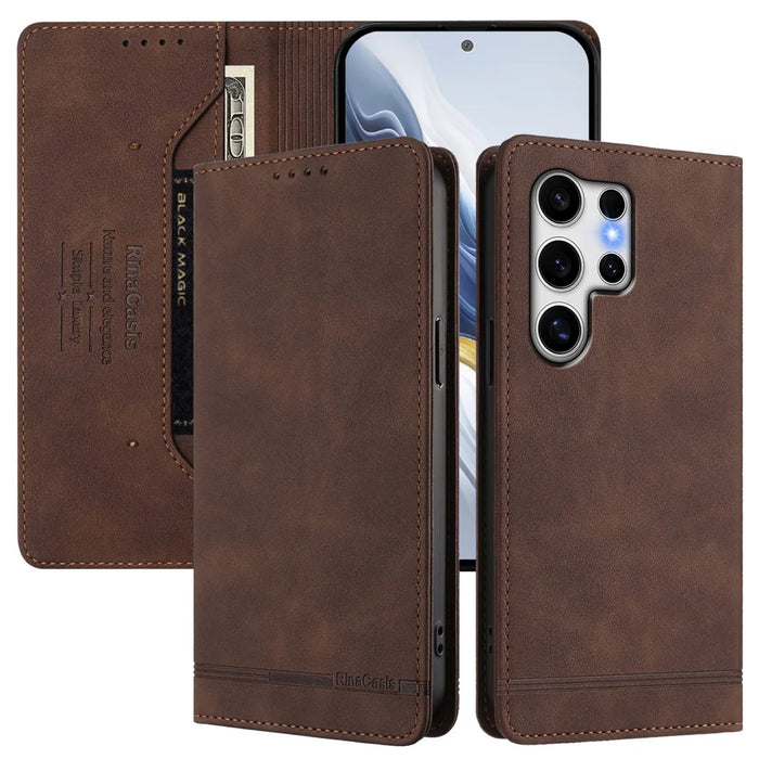 For Samsung Galaxy S25 Ultra Case RINACASIS RC23 RFID Blocking Wallet Stand PU Leather Phone Cover - Brown - 3