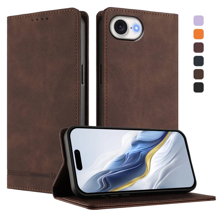 For iPhone 17e / 16e Case RINACASIS RC23 RFID Blocking Wallet Stand PU Leather Phone Cover - Brown - 2
