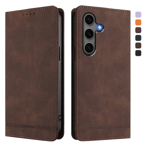 For Samsung Galaxy S24+ / Galaxy S25+ Case RINACASIS RC23 RFID Blocking Wallet Stand PU Leather Phone Cover - Brown - 1