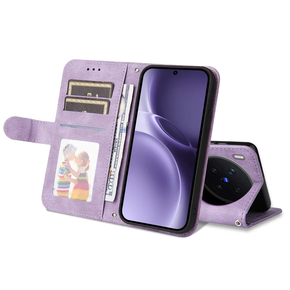 For vivo X300 Pro 5G Leather Wallet Cases Skin Touch Phone Cover Stand with Strap - Purple - 2