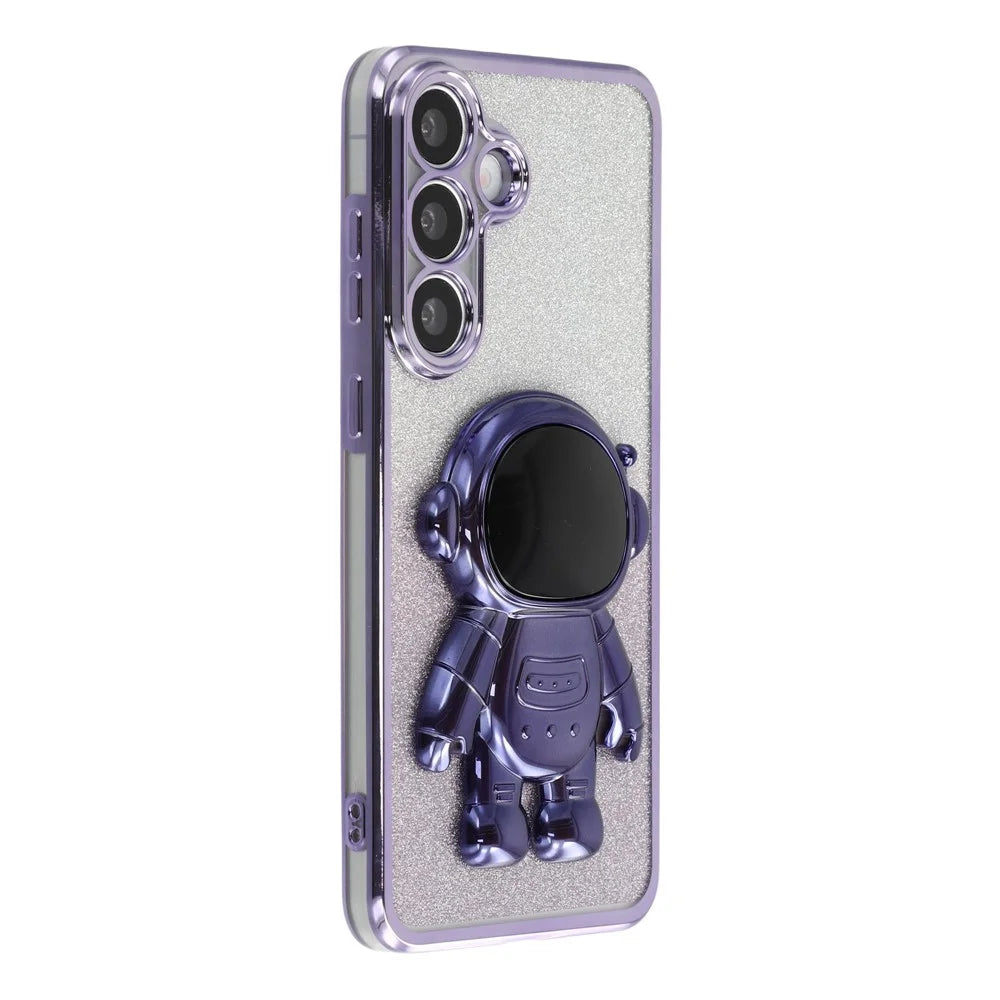 For Samsung Galaxy A56 5G Case with Astronaut Kickstand PC + TPU Phone Cover Shiny Glitter - Purple - 1