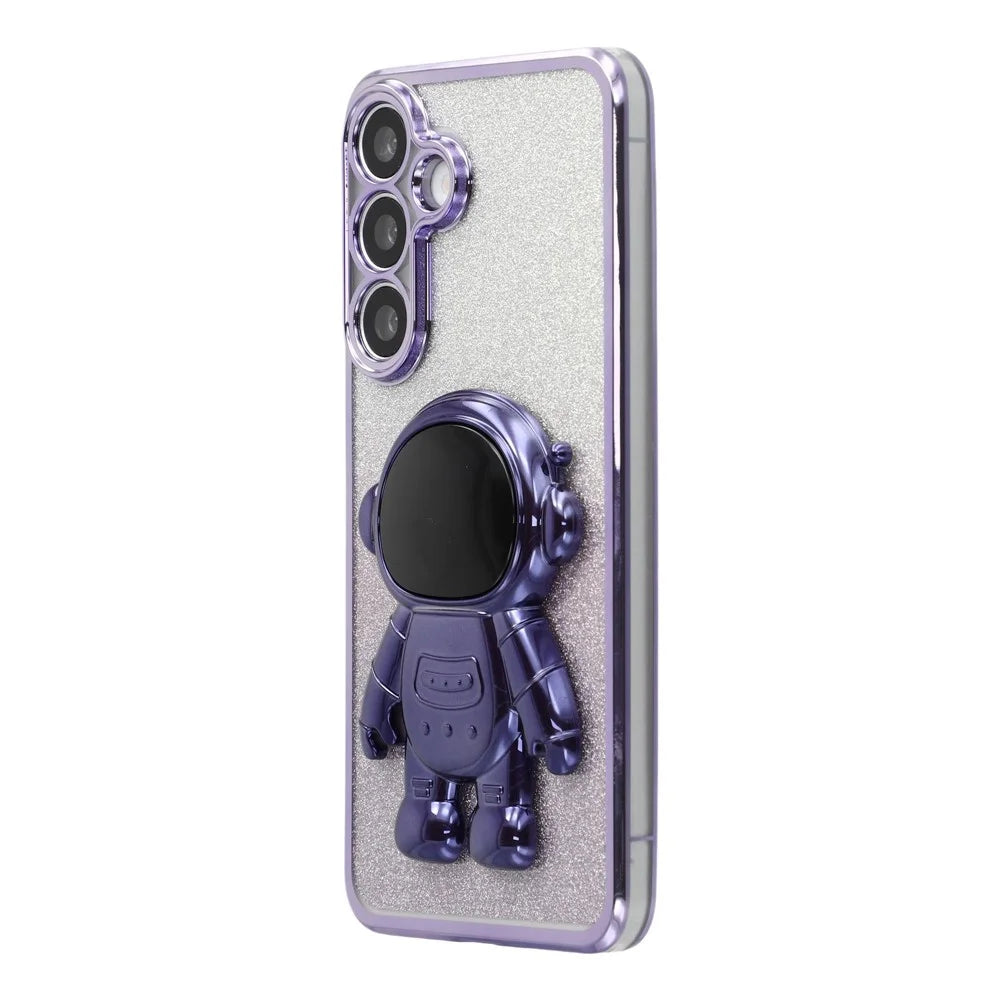For Samsung Galaxy A56 5G Case with Astronaut Kickstand PC + TPU Phone Cover Shiny Glitter - Purple - 3