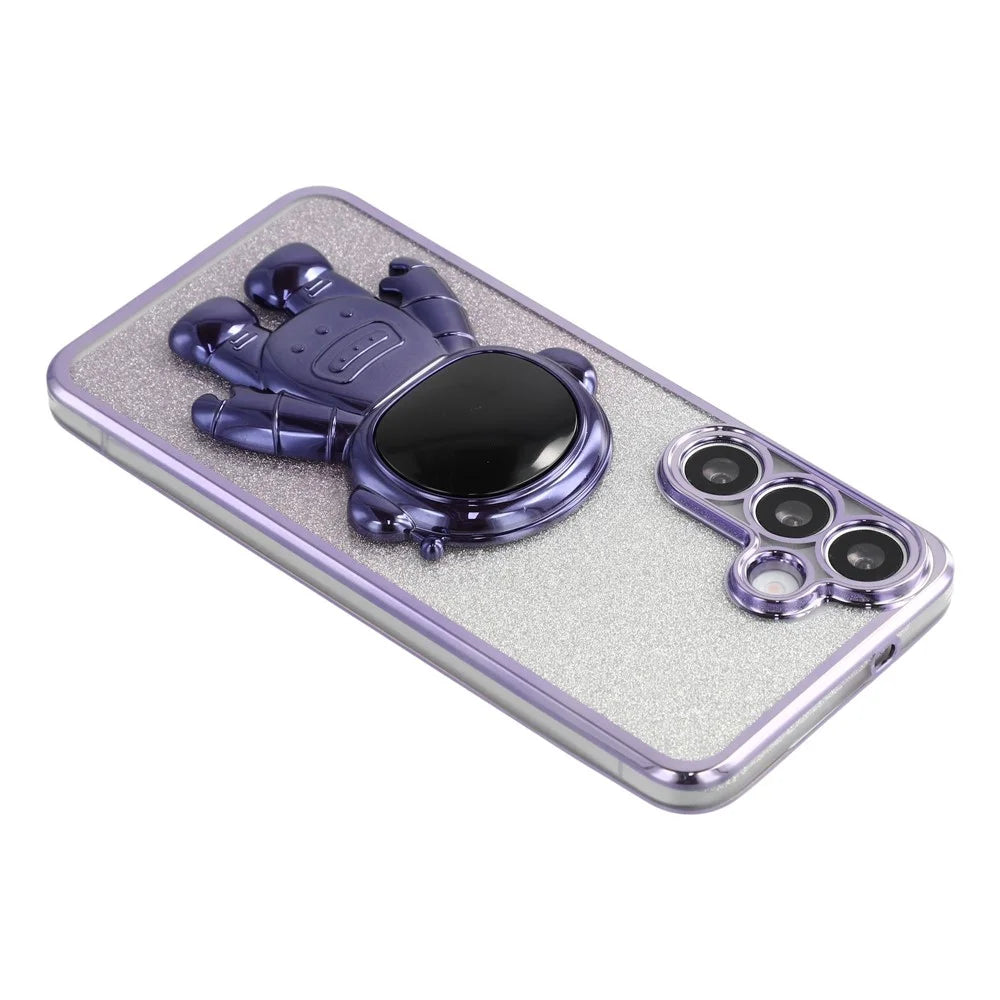 For Samsung Galaxy A56 5G Case with Astronaut Kickstand PC + TPU Phone Cover Shiny Glitter - Purple - 5