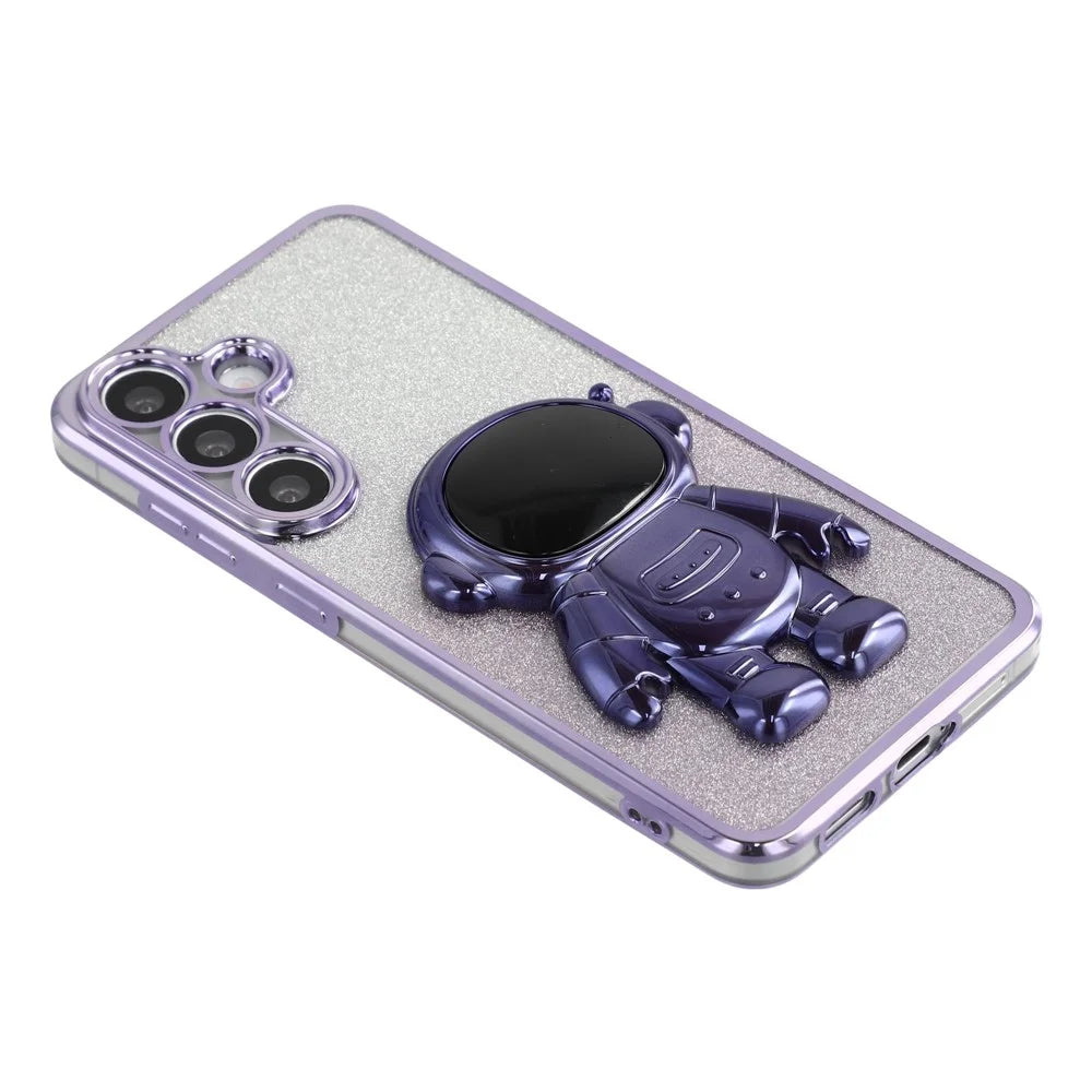 For Samsung Galaxy A56 5G Case with Astronaut Kickstand PC + TPU Phone Cover Shiny Glitter - Purple - 6