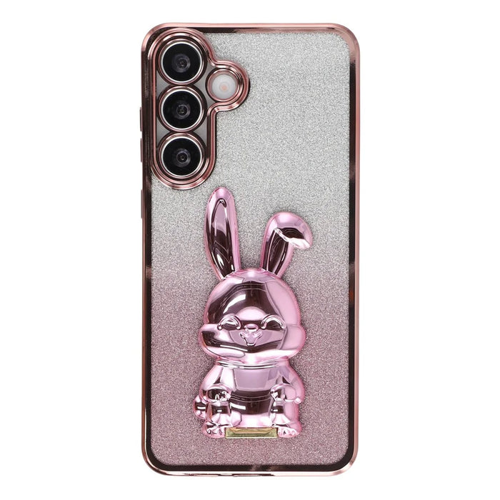 For Samsung Galaxy A26 5G Case Electroplating Glitter Rabbit PC + TPU Phone Cover with Kickstand - Pink - 2